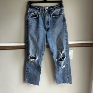 Agolde 90's Mid Rise Loose Fit Blue Distressed Jeans in Streamline​​​